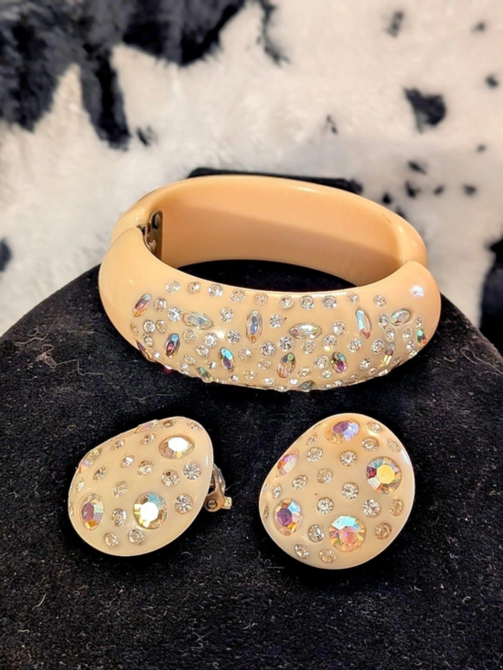 WEISS Rhinestone Bracelet & Clip-On Earrings Set
